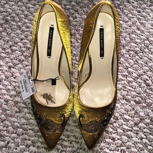 Zara basic yellow peacock design heels
